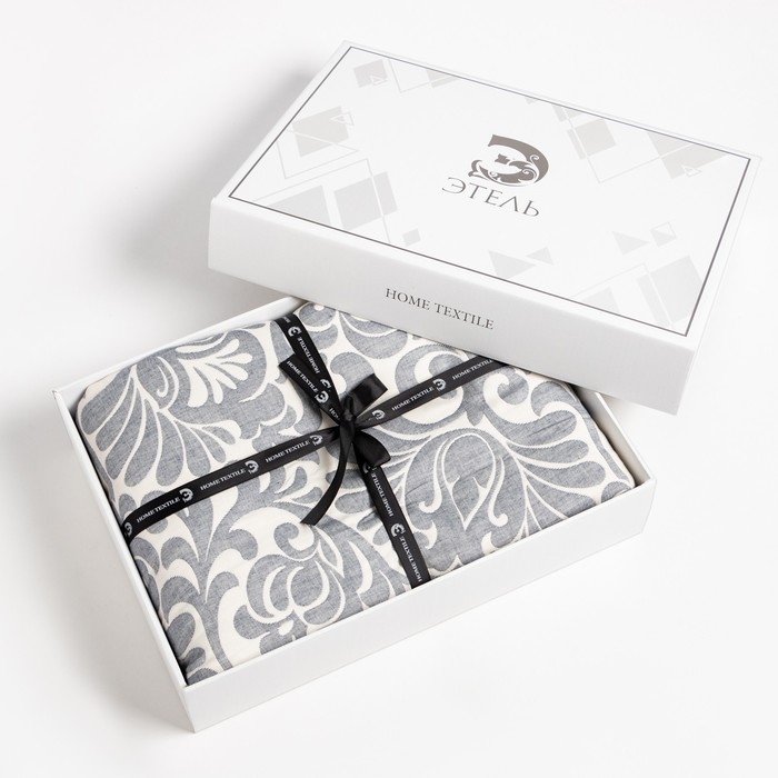 Покрывало хлопковое Этель &laquo;Узоры&raquo; 150х240&plusmn;5 см, цвет серый, 100%хлопок, 300гр/м2