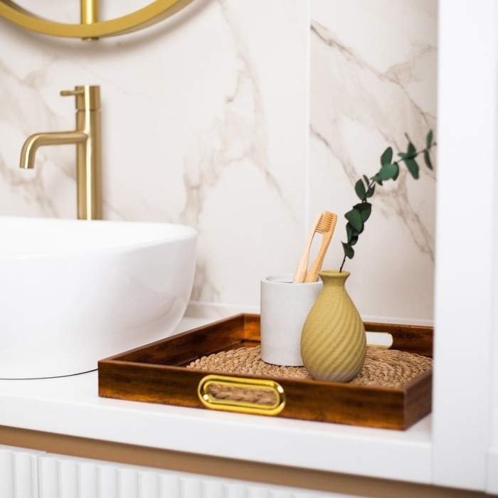 Поднос пластиковый прямоугольный с зеркалом &laquo;Штрихи&raquo;, 34 х 34 х 4,5 см сервировочный