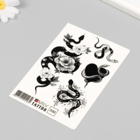 Новогодня татуировка на тело "Ч/Б змеи и цветы" 10х15 см Новогодня татуировка на тело "Ч/Б змеи и цветы" 10х15 см