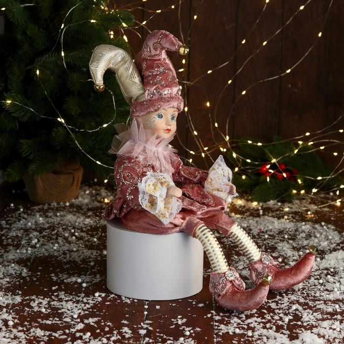 Новогодний шут "В нарядном костюмчике" музыка шевелит головой, 46 см, сиреневый