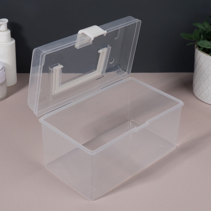 Органайзер для хранения, с крышкой, с ручкой, 19,5 &times; 12 &times; 11 см цвет прозрачный/белый