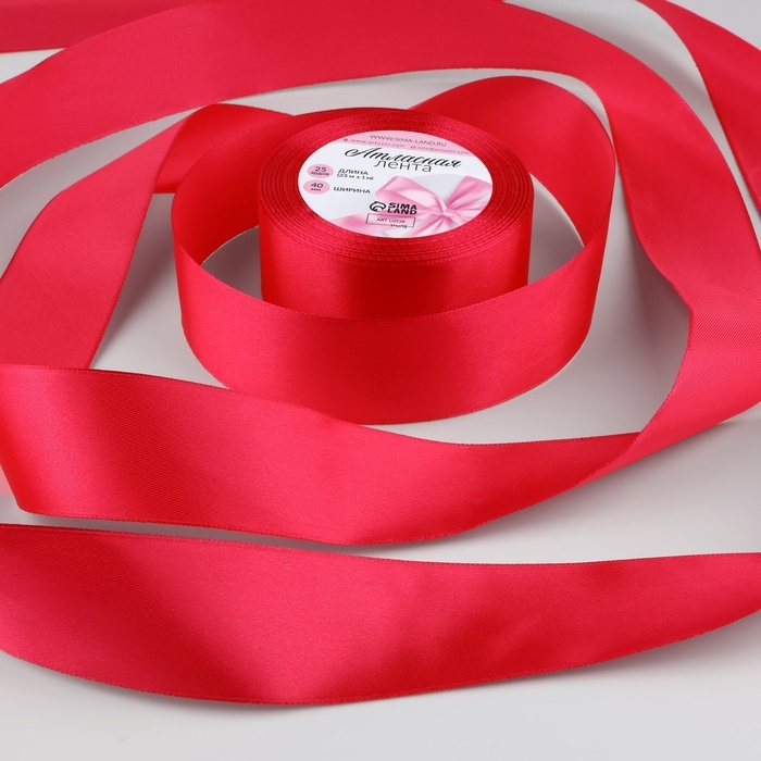 Лента атласная, 40 мм &times; 23 &plusmn; 1 м, цвет ярко-малиновый №28