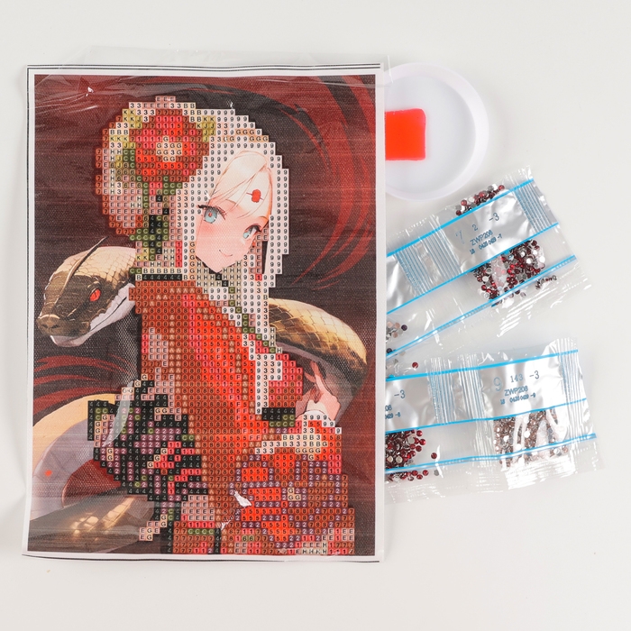 Алмазная мозаика на новый год с частичным заполнением на холсте &laquo;Змея и девушка аниме&raquo;, 15 х 21 см, новогодний набор для творчества, символ года 2025