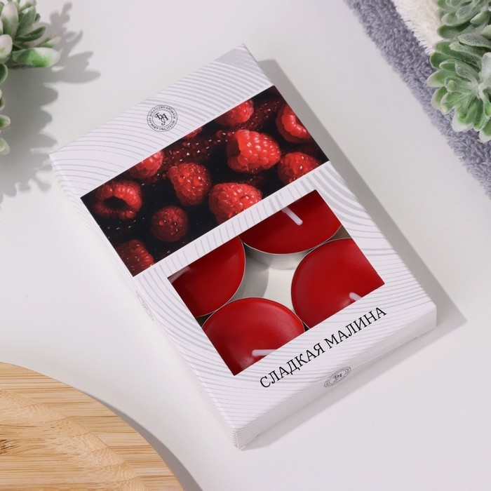 Набор чайных свечей ароматизированных Набор чайных свечей ароматизированных "Сладкая малина" в подарочной коробке, 6 шт