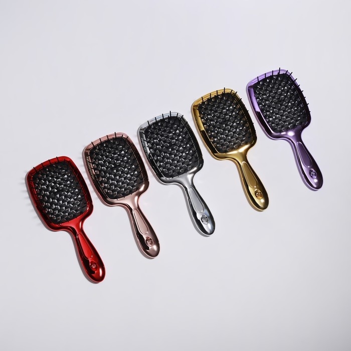 Расчёска массажная, широкая, вентилируемая, с гальваническим покрытием, 8,5 × 20,5 см, PVC коробка, цвет МИКС Расчёска массажная, широкая, вентилируемая, с гальваническим покрытием, 8,5 × 20,5 см, PVC коробка, цвет МИКС