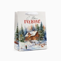 Пакет подарочный новогодний ламинированный &laquo;Зимний лес&raquo;, деревня, MS 18 х 23 х 10 см , Новый год