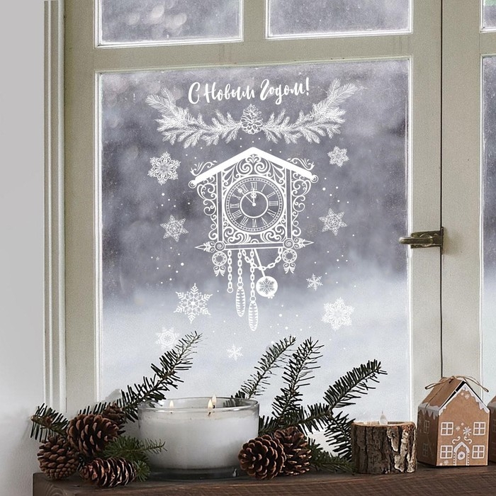 Наклейки новогодние для окон &laquo;Старинные часы&raquo;, многоразовые, 33 х 50 см, Новый год