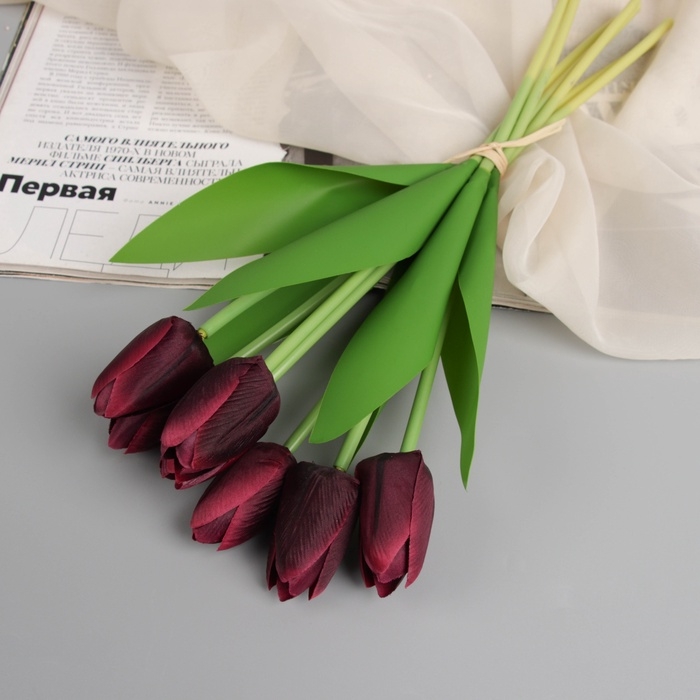 Цветы искусственные &laquo;Тюльпан люкс&raquo; (7 штук в связке) 32 см, бордовый