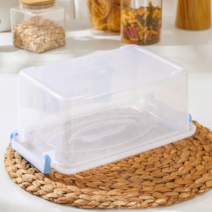 Контейнер пищевой RICCO, 4,5 л, 32&times;20&times;12 см, прямоугольный, цвет прозрачный, ручки голубые