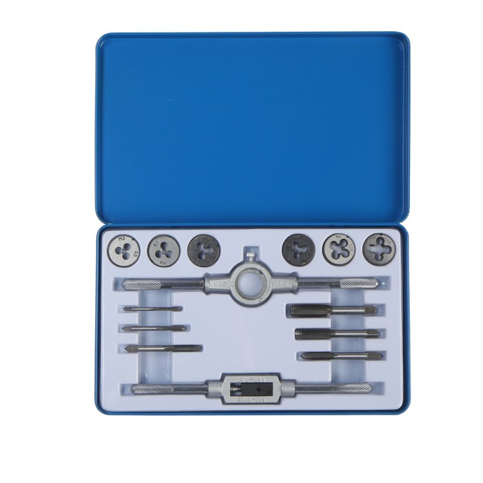 Набор метчиков и плашек ТУНДРА, М3 - М10, 14 предметов Набор метчиков и плашек ТУНДРА, М3 - М10, 14 предметов