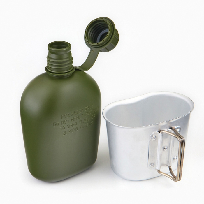 Фляжка армейская походная "Аdventure" 1 л для воды, с котелком, пластик, зелёная, чехол мох