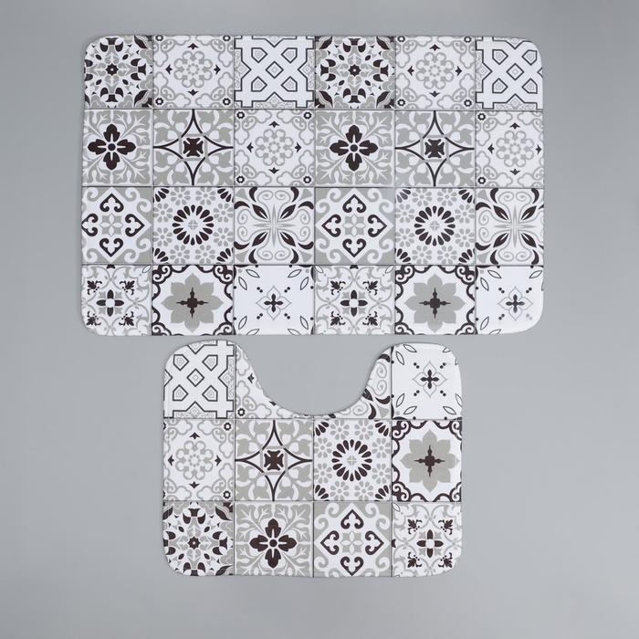 Набор ковриков для ванной и туалета Доляна &laquo;Плитка&raquo;, 2 шт: 50&times;80, 40&times;50 см, цвет коричневый