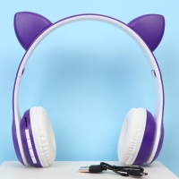 Наушники светящиеся ушки, беспроводные &laquo;Аниме&raquo;,сиреневые W-02