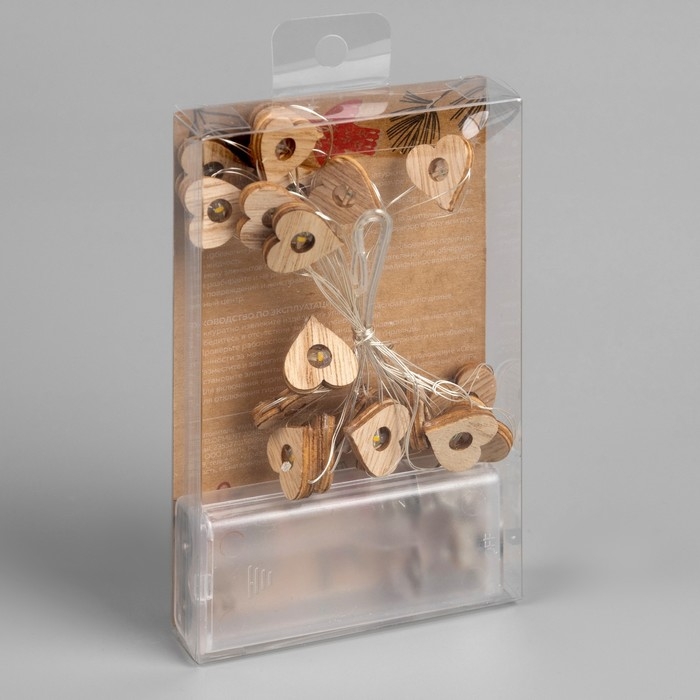 Гирлянда &laquo;Нить&raquo; 2 м роса с насадками &laquo;Сердце&raquo;, IP20, серебристая нить, 20 LED, батарейки ААх2 (нет в комплекте), свечение тёплое белое