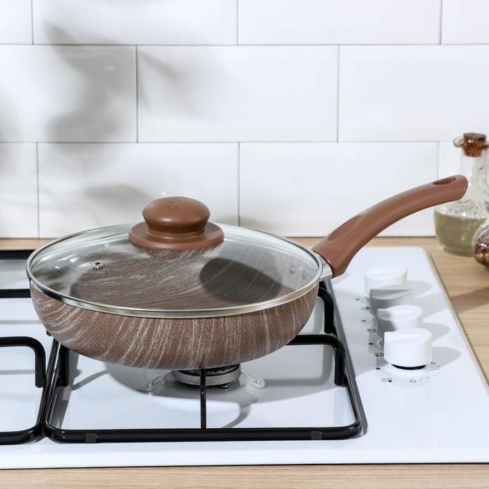 Сковорода глубокая Kantry, d=22 см, стеклянная крышка, пластиковая ручка, антипригарное покрытие, цвет коричневый Сковорода глубокая Kantry, d=22 см, стеклянная крышка, пластиковая ручка, антипригарное покрытие, цвет коричневый