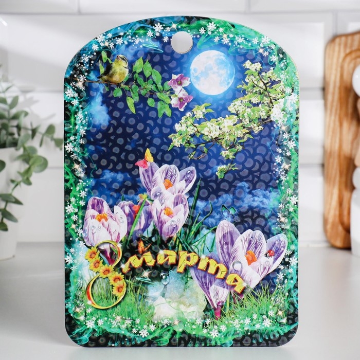 Доска разделочная большая Доска разделочная большая "8 марта. Тюльпаны", 19,5×27,5 см