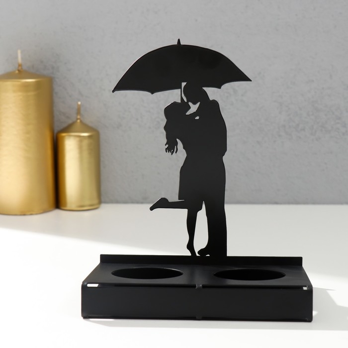 Подсвечник металл на 2 свечи "Свидание под зонтом" чёрный 14,5х12х6,8 см