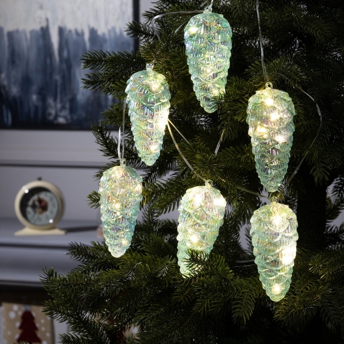 Гирлянда &laquo;Нить-грозди&raquo; 230 см, нить прозрачная, &laquo;Шишки&raquo;, 30 LED, 4.5 В, батарейки ААх3 (нет в комплекте), свечение тёплое белое