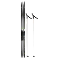 Комплект лыжный: пластиковые лыжи 160 см без насечек, стеклопластиковые палки 120 см, крепления NNN, цвета МИКС