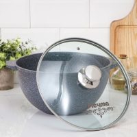 Казан &laquo;Гранит&raquo;, 6 л, стеклянная крышка, литые ручки, антипригарное покрытие, цвет серый