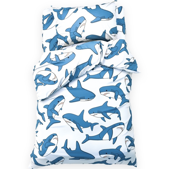 Постельное бельё Этель 1,5 сп Funny shark (вид 2) 143х215 см, 150х214 см, 50х70 см -1 шт, 100% хл, бязь Постельное бельё Этель 1,5 сп Funny shark (вид 2) 143х215 см, 150х214 см, 50х70 см -1 шт, 100% хл, бязь