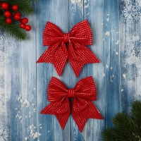 Украшение ёлочное "Бантик плетёный" (набор 2 шт) 15х12 см, красный Украшение ёлочное "Бантик плетёный" (набор 2 шт) 15х12 см, красный