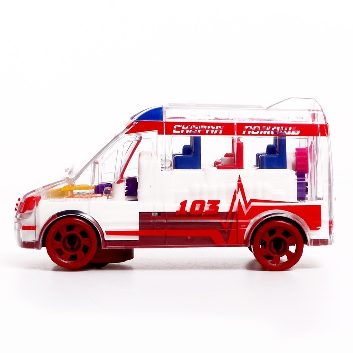 Машина-шестеренка &laquo;Скорая помощь&raquo;, русская озвучка, световые эффекты