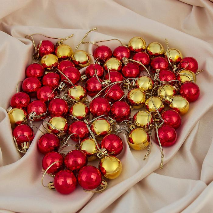 Набор шаров пластик d-3 см, 56 шт "Треугольник" золото красный