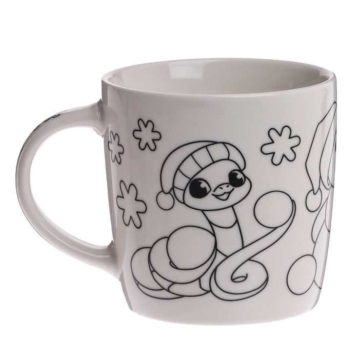 Новогодняя кружка под раскраску с ёлочным шаром &laquo;Новый год! Змеи со снеговиками&raquo;, 300 мл, набор для творчества, символ года 2025