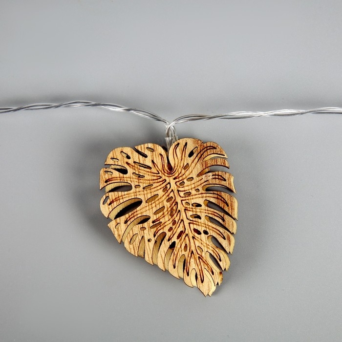 Гирлянда &laquo;Нить&raquo; 2.5 м с насадками &laquo;Листочек&raquo;, IP20, прозрачная нить, 10 LED, батарейки AAх2 (нет в комплекте), свечение тёплое белое