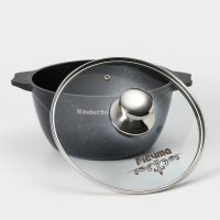 Кастрюля &laquo;Гранит Star&raquo; Induction Pro, 3л, d=22 см, h=11,2 см, стеклянная крышка, индукция, тёмно-синий