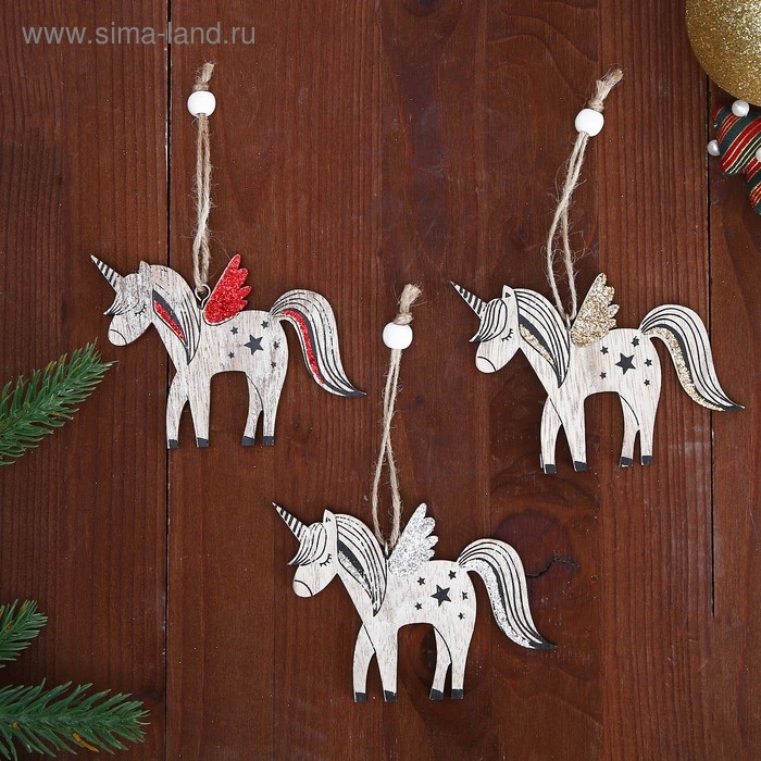 Новогодняя подвеска &laquo;Единороги&raquo; 0,5 &times; 9 &times; 7,5 см, односторонняя, МИКС