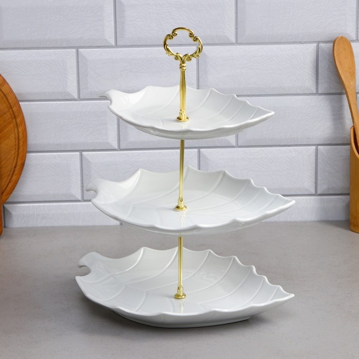 Этажерка «Листик», 3 уровня, фарфор, Иран Этажерка «Листик», 3 уровня, фарфор, Иран