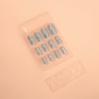 Накладные ногти &laquo;Сияние&raquo;, 12 шт, с блёстками, с клеевыми пластинами, форма мягкий квадрат, серебристые