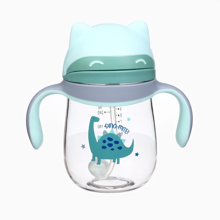 Поильник детский M&B &laquo;Котик&raquo; с трубочкой, от 9 мес., 280 мл., цвет серо-голубой