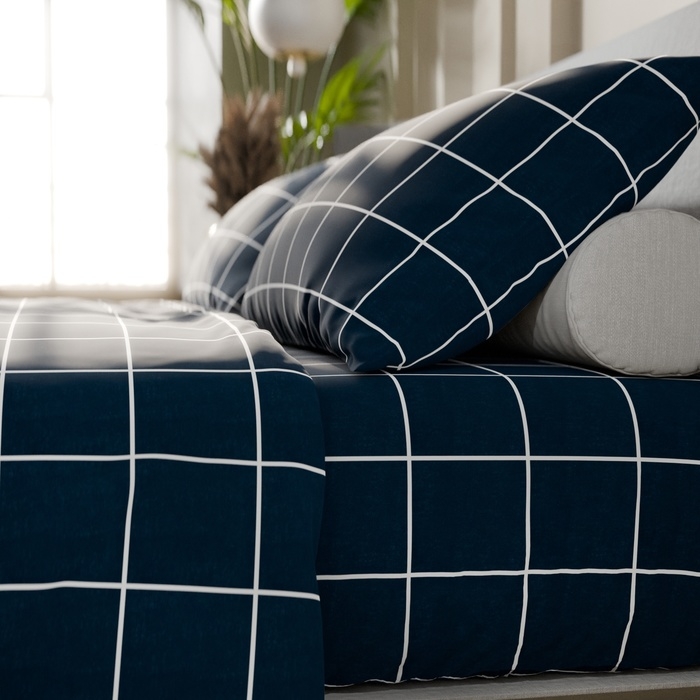 Постельное бельё Этель 1,5 сп "Клетка" цвет синий 143х215, 150х214, 50х70см-2 шт, бязь, 125г/м2