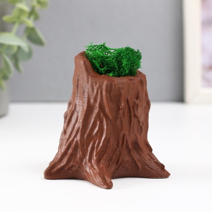 Кашпо бетонное "Пенек" 7,5х8,5х7 см темно-коричневый со мхом (мох зелен стабилизированный)