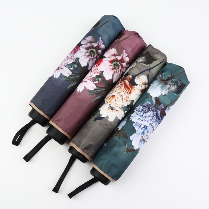 Зонт механический &laquo;Флора&raquo;, эпонж, 4 сложения, 8 спиц, R = 48/55 см, D = 110 см, цвет МИКС