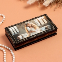 Шкатулка &laquo;Девочка с белой совой&raquo;, черная, 8,5&times;17 см, лаковая миниатюра