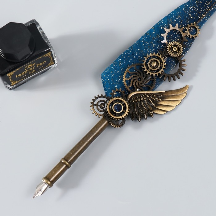 Набор ручка перьевая со сменными перьями+подставка+чернила Набор ручка перьевая со сменными перьями+подставка+чернила "Механизмы" 26х12х4 см