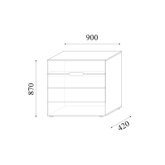 Комод с 4 ящиками Хлоя, 900х870х420, Белый глянец МДФ/ Белый ЛДСП
