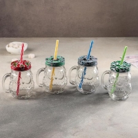 Кружка стеклянная с крышкой и трубочкой &laquo;Сова&raquo;, 470 мл, 10&times;11,5&times;12,5 см, цвет МИКС