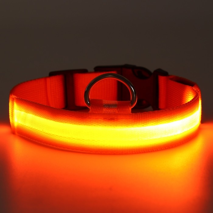 Ошейник с подсветкой размер XL, ОШ 52-60 х 2,5 см, 3 режима свечения оранжевый Ошейник с подсветкой размер XL, ОШ 52-60 х 2,5 см, 3 режима свечения оранжевый