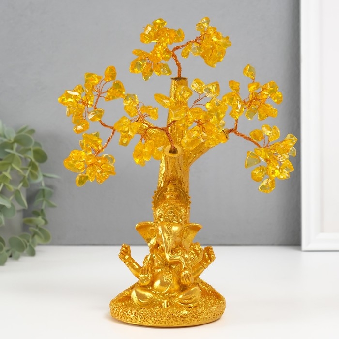 Сувенир бонсай Сувенир бонсай "Ганеша у денежного дерева" жёлтый 120 камней 9х9х23,5 см