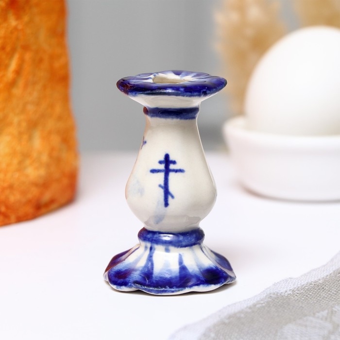 Подсвечник гжель «Церковный» бело-синий, керамика, Подсвечник гжель «Церковный» бело-синий, керамика,