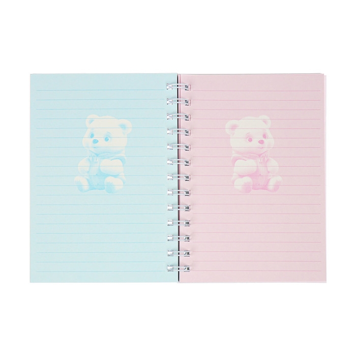 Записная книжка подарочная на гребне 80л,линия, цветной блок,обложка ПВХ 3D Мишка(17,6х13,5см)   105