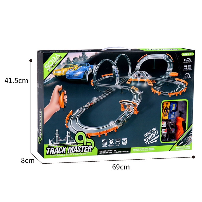 Автотрек &laquo;Турбо кросс&raquo;, с 4 машинами работает от сети, длина трека 8,38 м.