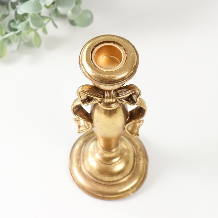 Подсвечник полистоун на 1 свечу Подсвечник полистоун на 1 свечу "Бант" золото 8,3х8,3х20,8 см