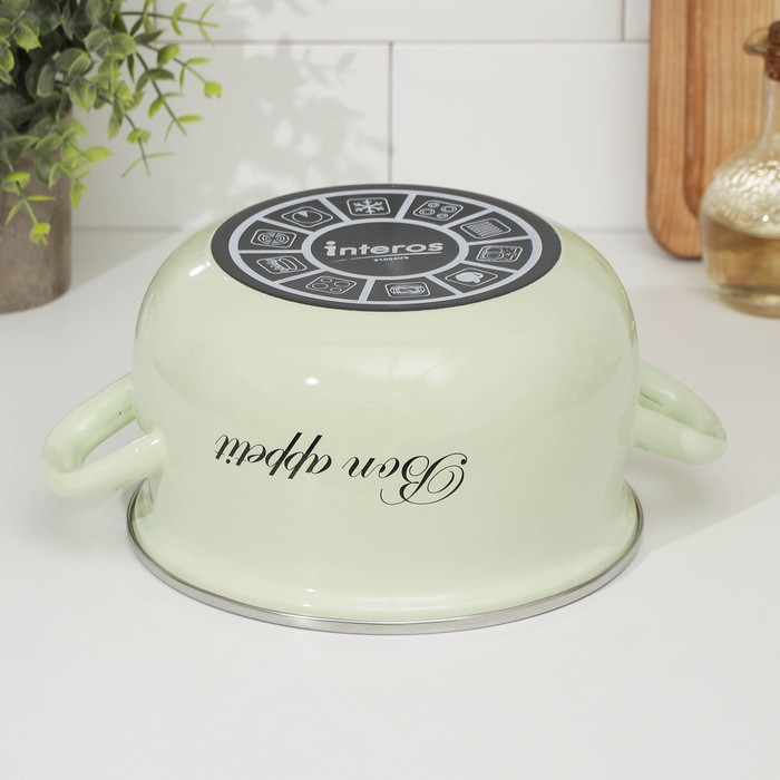 Кастрюля эмалированная «Лайм», 3.1 л, стеклянная крышка, индукция, цвет светло-зелёный Кастрюля эмалированная «Лайм», 3.1 л, стеклянная крышка, индукция, цвет светло-зелёный