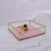 Органайзер для хранения &laquo;PINK RIPPLES&raquo;, стеклянный, 1 секция, 20 &times; 20 &times; 5 см, цвет прозрачный/медный/розовый